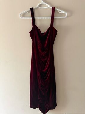 Fashion Nova Burgundy Velvet Draped Midi Dress